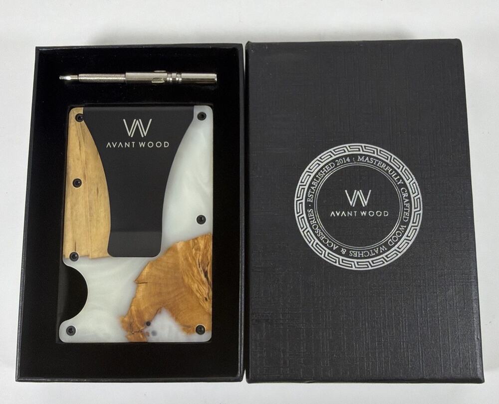 Avant Wood Wallet Credit Card Holder for Men RFID Blocking Minimalist Money Clip